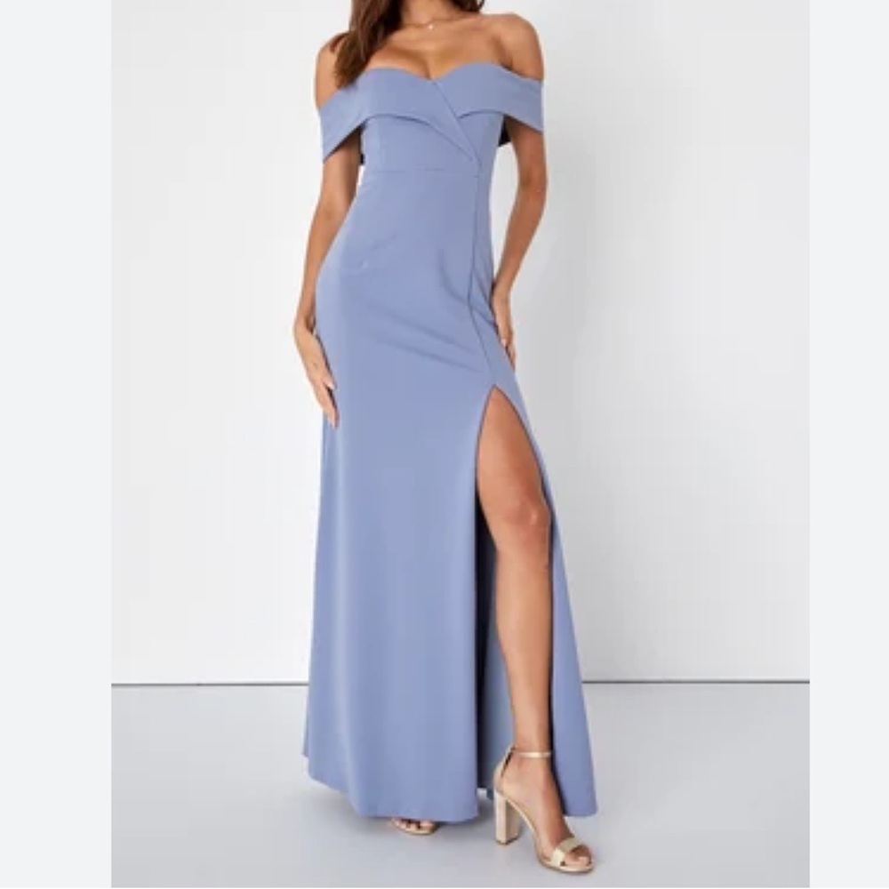 Lulu's Off-Shoulder Dusty grey/ lavender Maxi Dress
